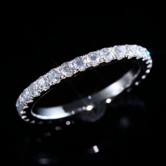 Round Moissanite Eternity Wedding Ring - LaneWoods Jewelry 2mm Round Moissanite Eternity Band Ring Wedding Band 925 Sterling Silver size 5